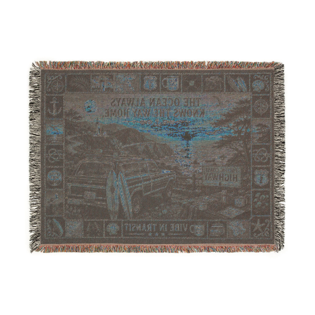 Pacific Coast Highway™ | Premium Woven Blanket | Vintage Coastal Road Trip Tapestry | 80" × 60" | Vibe In Transit
