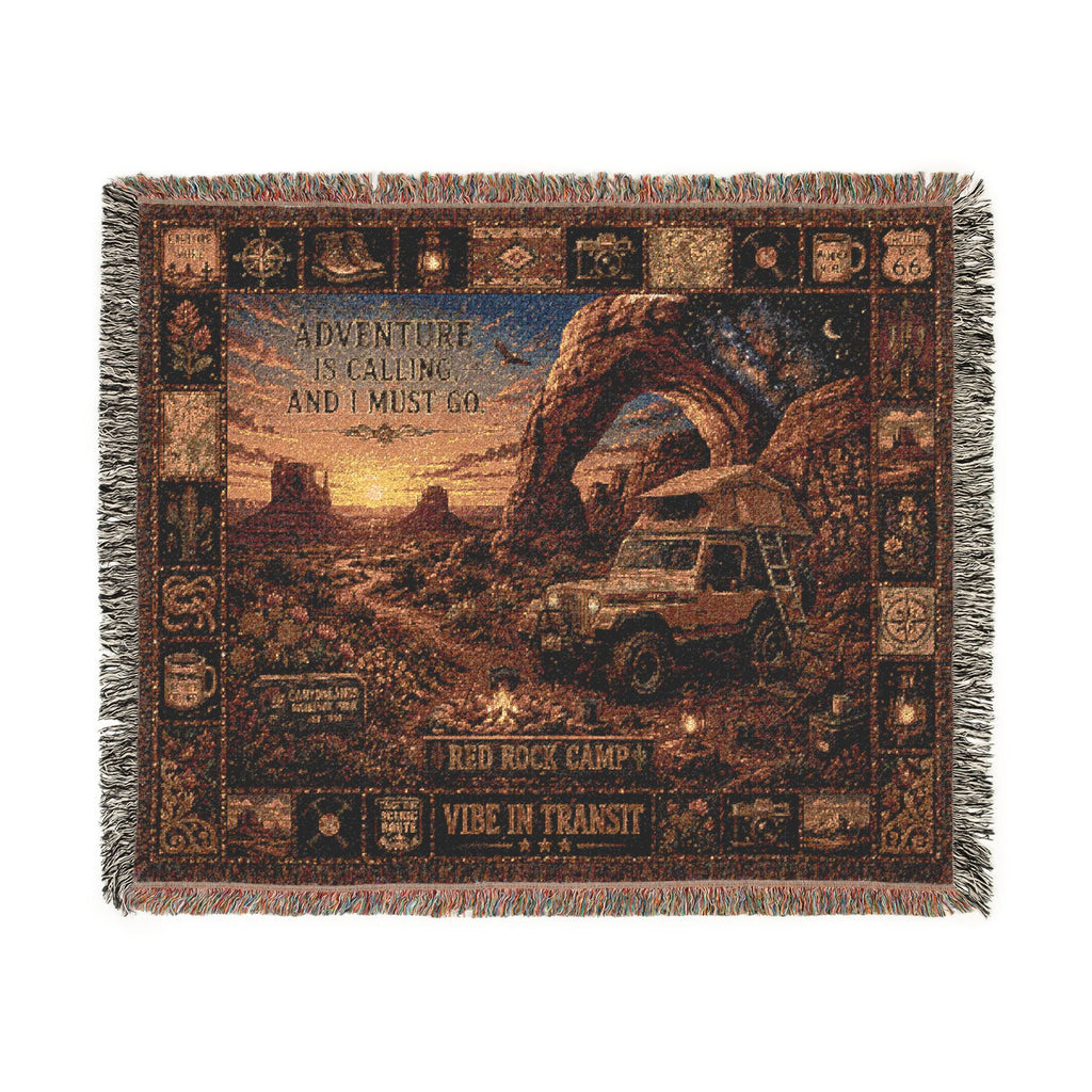 Red Rock Camp™ | Premium Woven Blanket | Vintage Desert Adventure Tapestry | 60" × 50" | Vibe In Transit