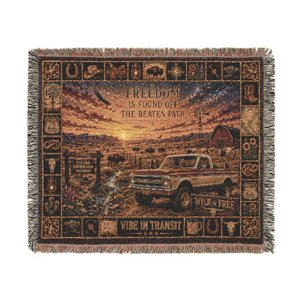 Wild & Free™ | Premium Woven Blanket | Vintage Prairie Adventure Tapestry | 60" × 50" | Vibe In Transit