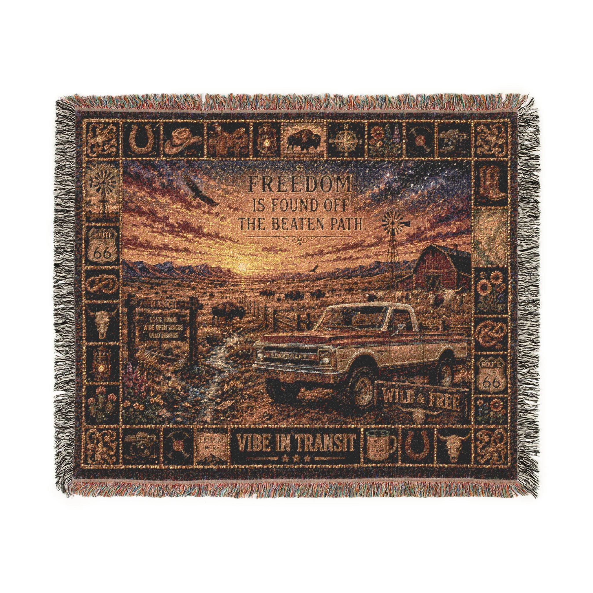Wild & Free™ | Premium Woven Blanket | Vintage Prairie Adventure Tapestry | 60" × 50" | Vibe In Transit