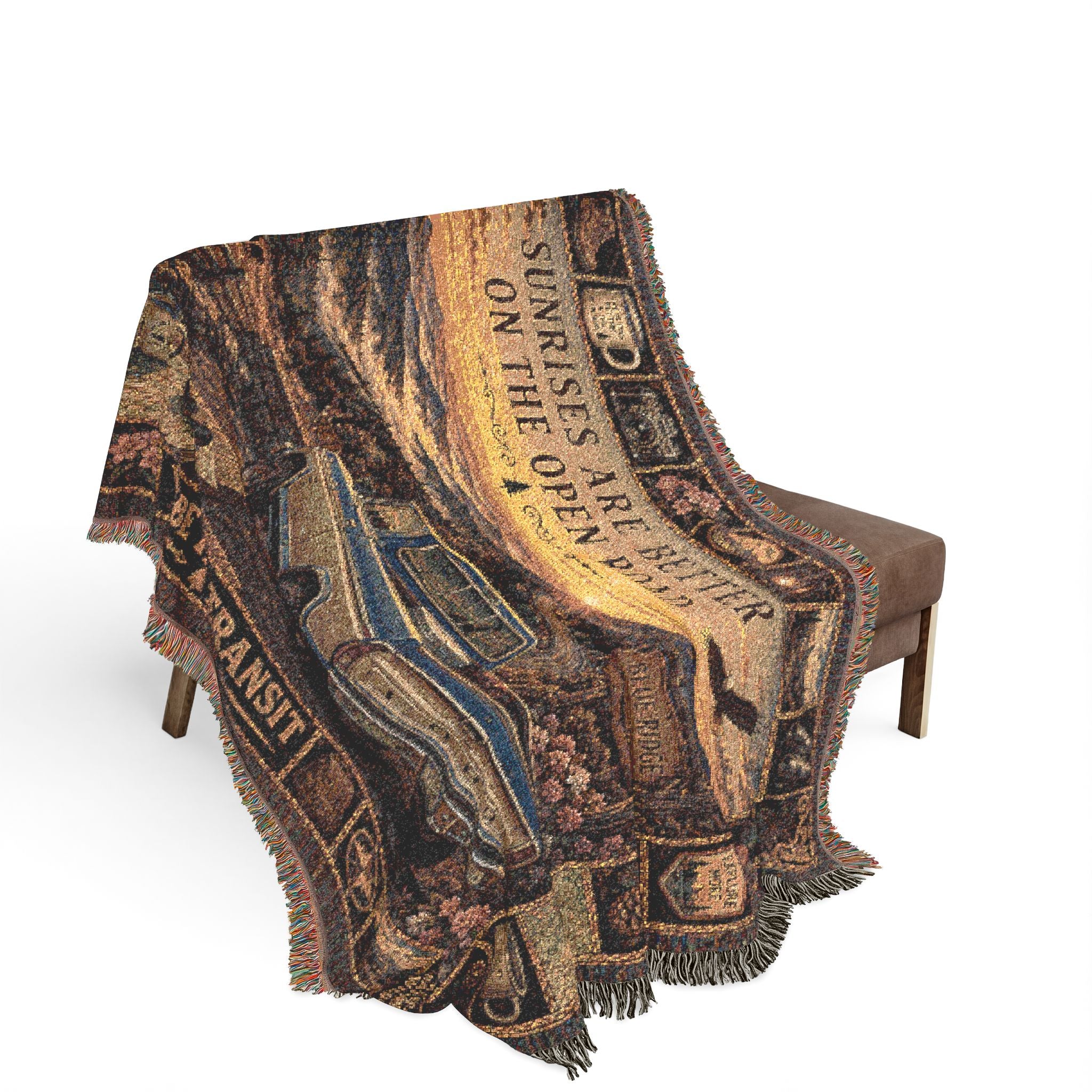 Blue Ridge Sunrise™ | Premium Woven Blanket | Vintage Mountain Parkway Tapestry | 80" × 60" | Vibe In Transit