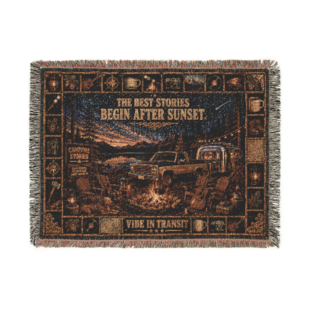 Campfire Stories™ | Premium Woven Blanket | Vintage Campground Tapestry | 80" × 60" | Vibe In Transit