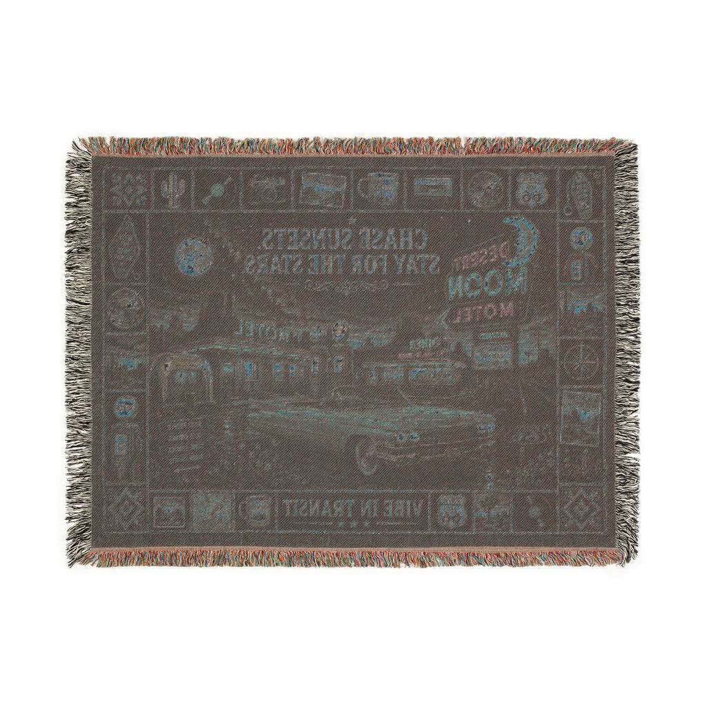 Desert Moon Motel™ | Premium Woven Blanket | Vintage Neon Highway Tapestry | 80" × 60" | Vibe In Transit