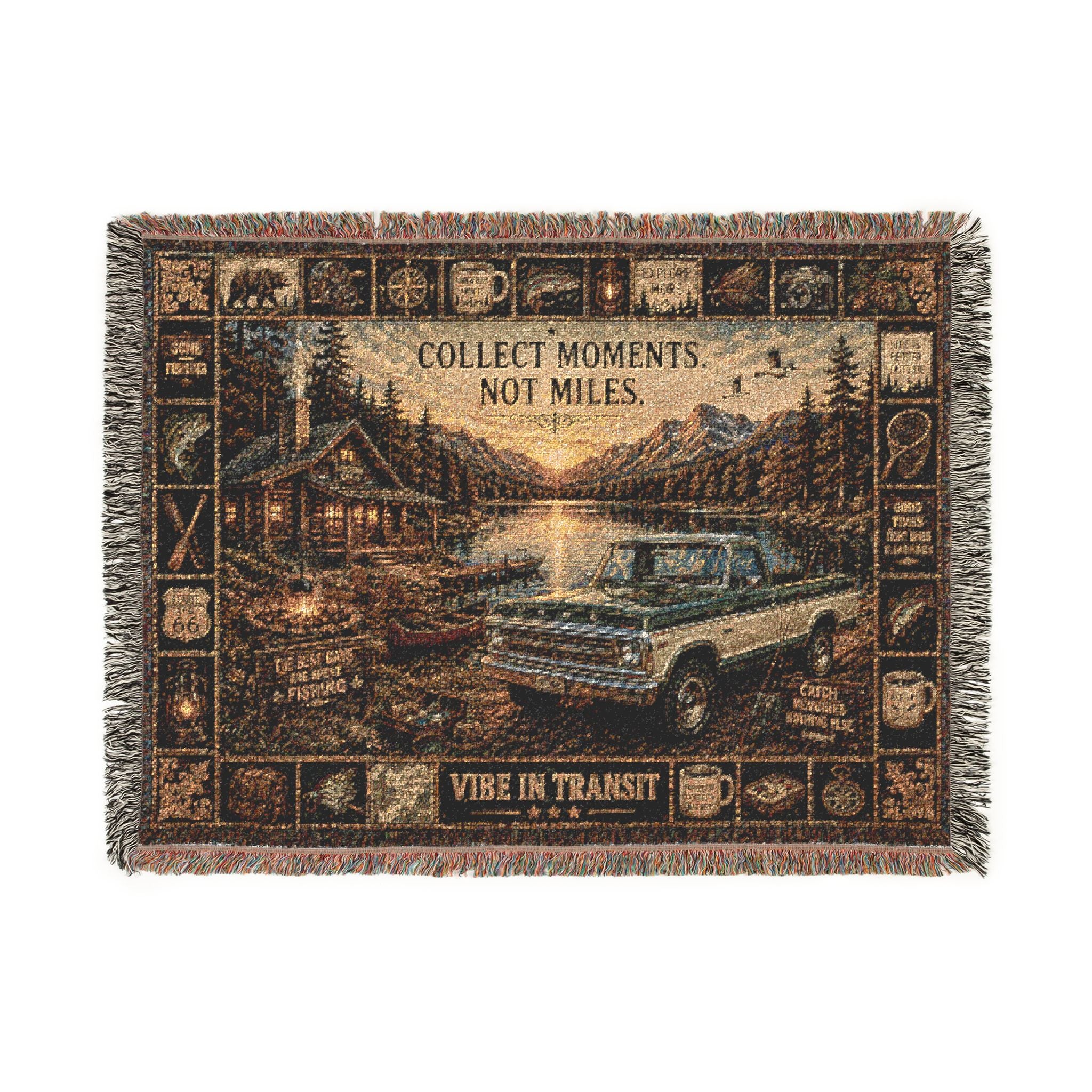Lake Days™ | Premium Woven Blanket | Vintage Fishing Cabin Tapestry | 80" × 60" | Vibe In Transit