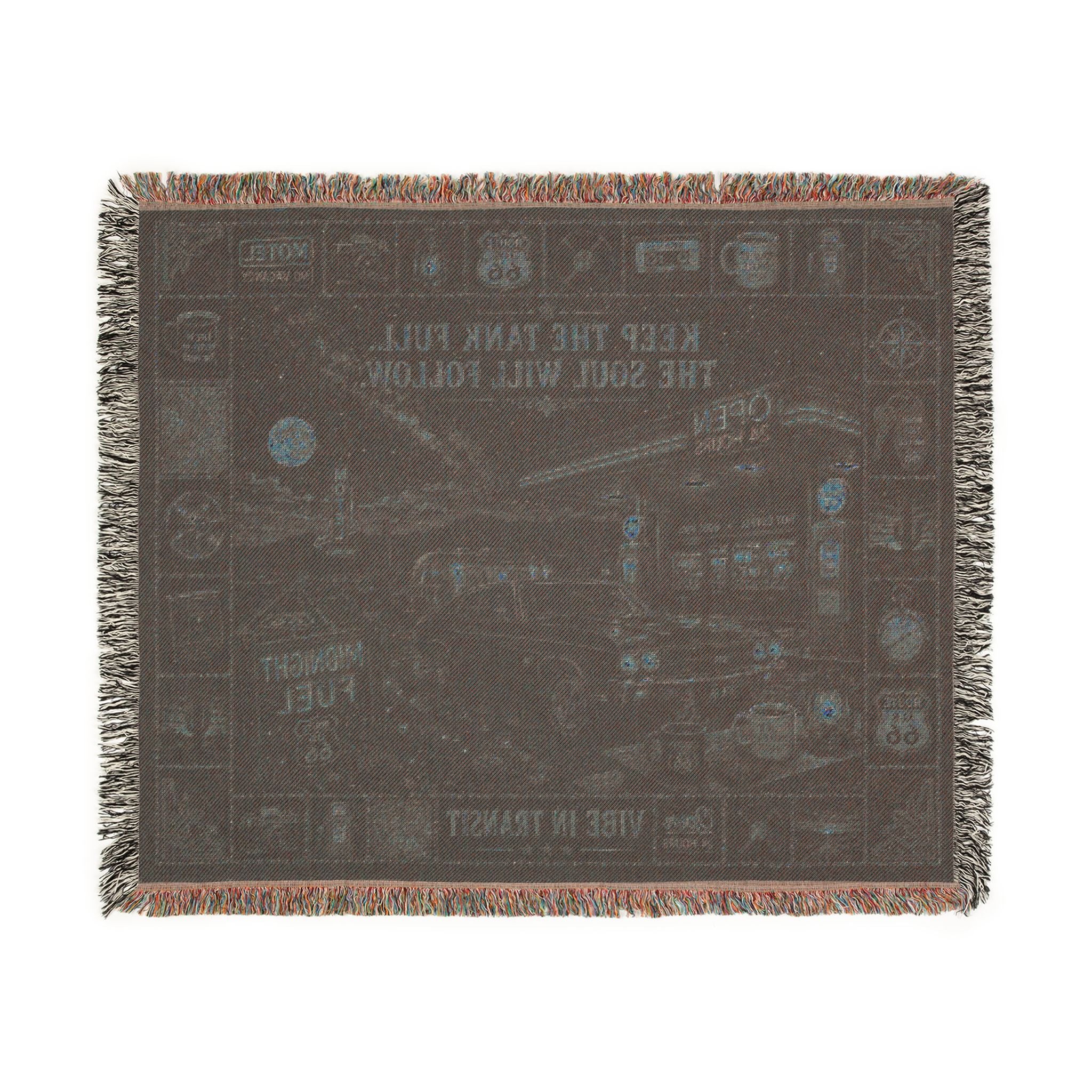 Midnight Fuel™ | Premium Woven Blanket | Vintage 24-Hour Road Trip Tapestry | 60" × 50" | Vibe In Transit