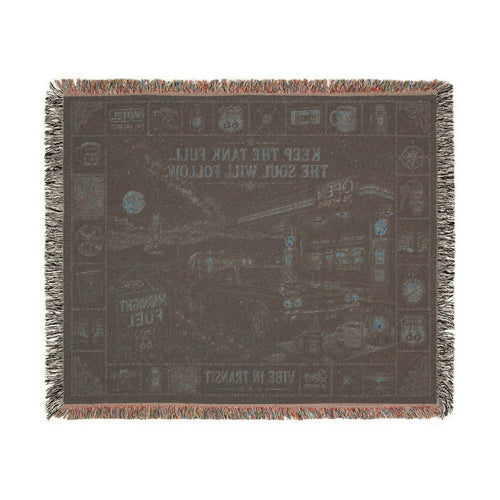 Midnight Fuel™ | Premium Woven Blanket | Vintage 24-Hour Road Trip Tapestry | 60" × 50" | Vibe In Transit
