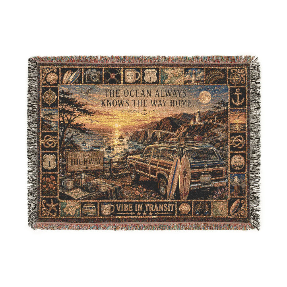 Pacific Coast Highway™ | Premium Woven Blanket | Vintage Coastal Road Trip Tapestry | 80" × 60" | Vibe In Transit