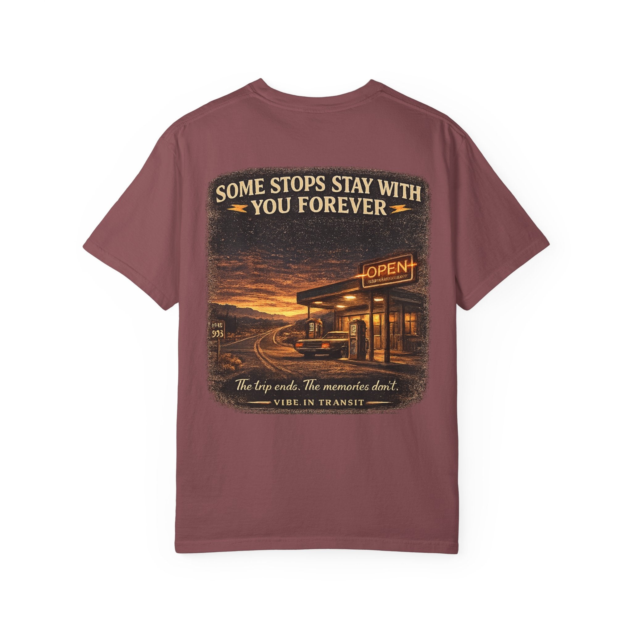 Fueling Goodbyes – Vintage Gas Station Road Trip T-Shirt