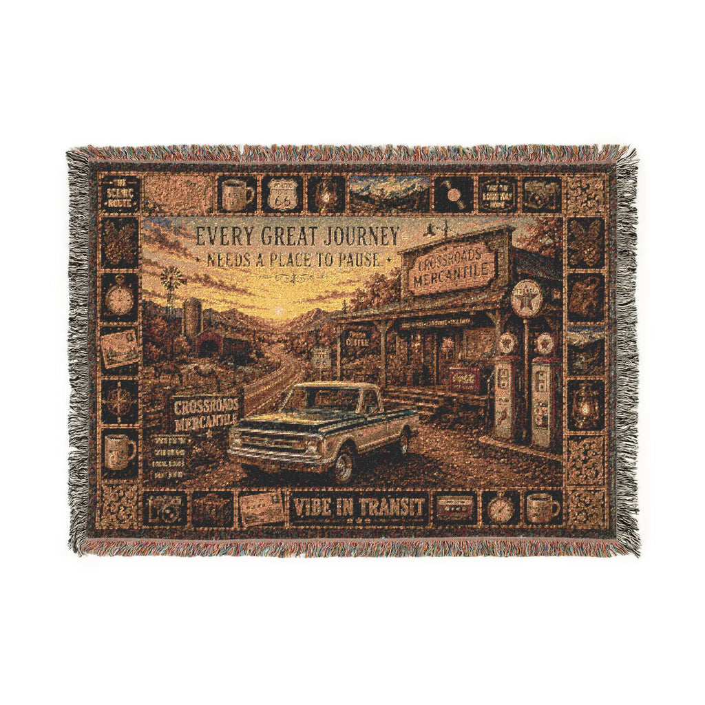 Crossroads Mercantile™ | Premium Woven Blanket | Vintage General Store Tapestry | 52" × 37" | Vibe In Transit