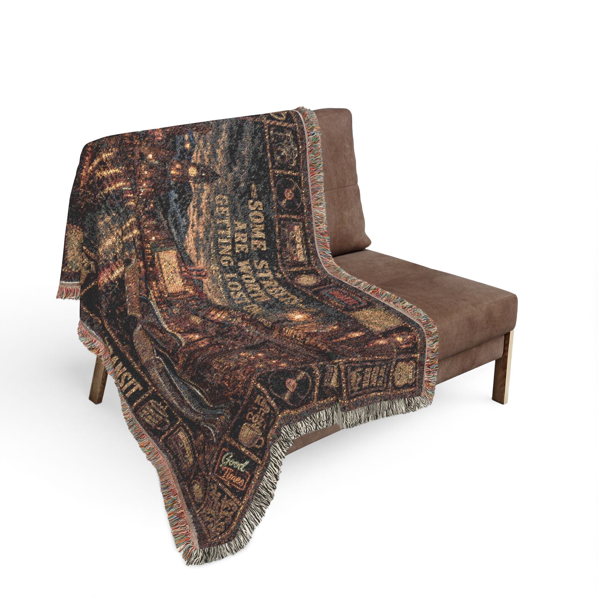 Rainy Main Street™ | Premium Woven Blanket | Vintage Small Town Tapestry | 60" × 50" | Vibe In Transit
