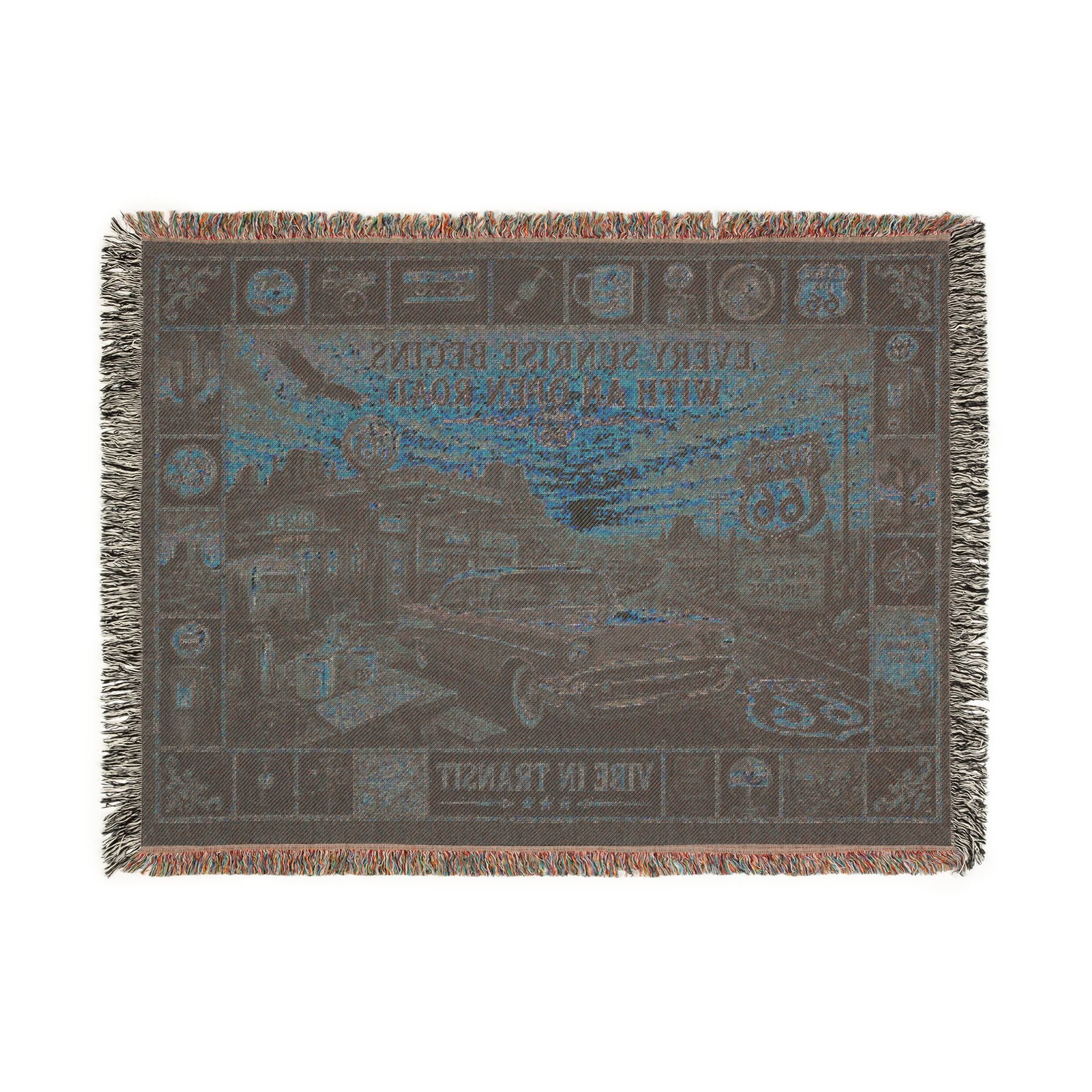 Route 66 Sunrise™ | Premium Woven Blanket | Vintage Americana Road Trip Tapestry | 80" × 60" | Vibe In Transit