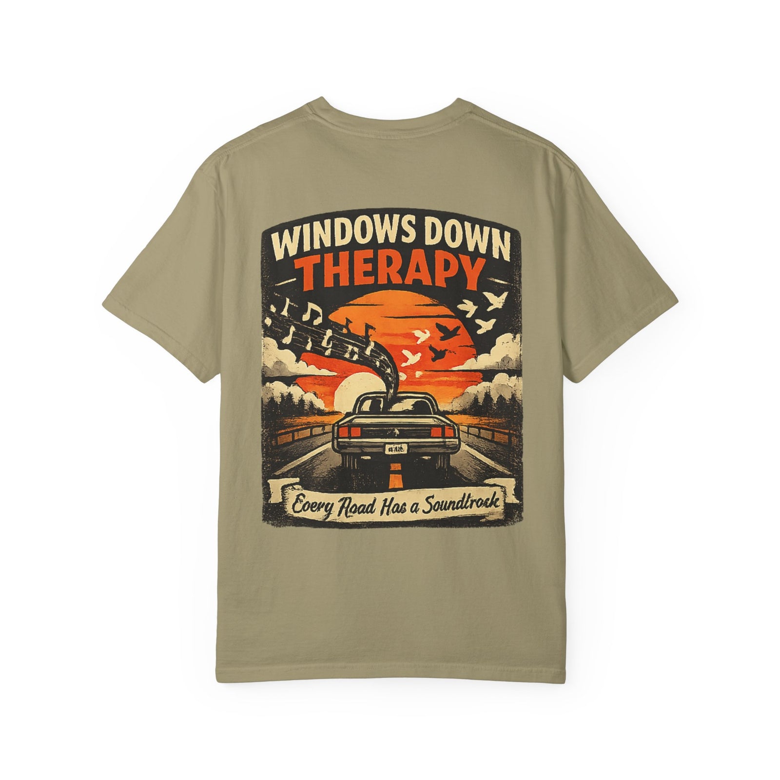 Windows Down Therapy – Vintage Road Trip Music Graphic T-Shirt