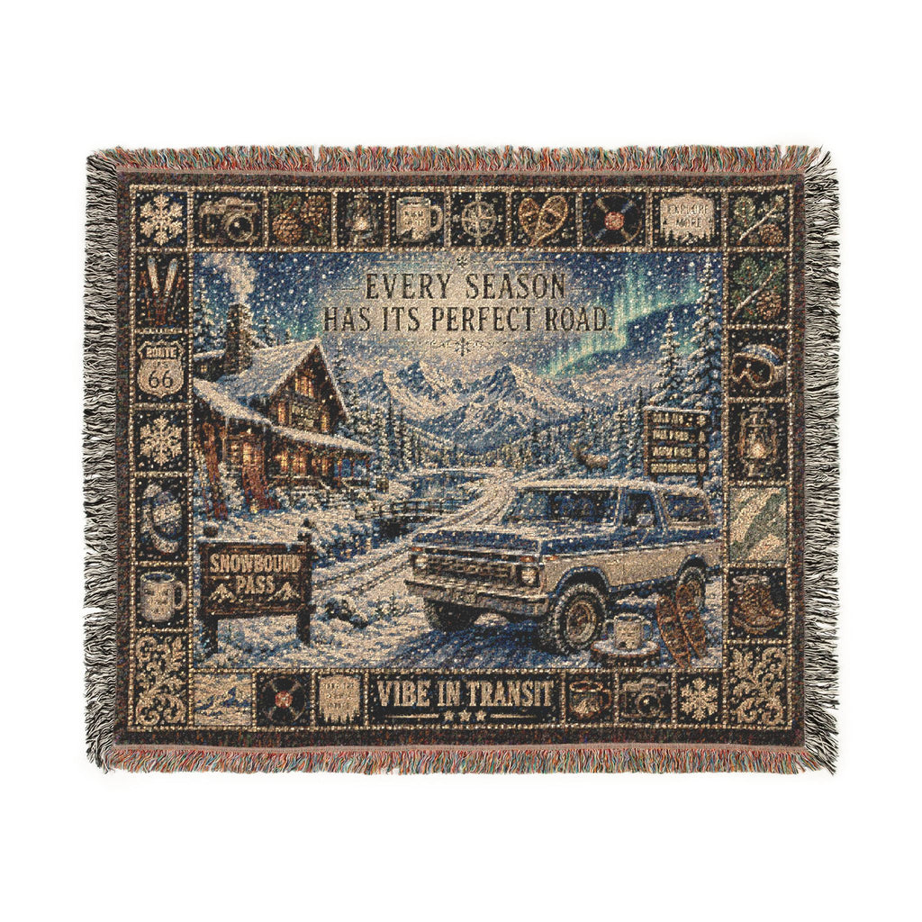 Snowbound Pass™ | Premium Woven Blanket | Vintage Winter Mountain Tapestry | 60" × 50" | Vibe In Transit