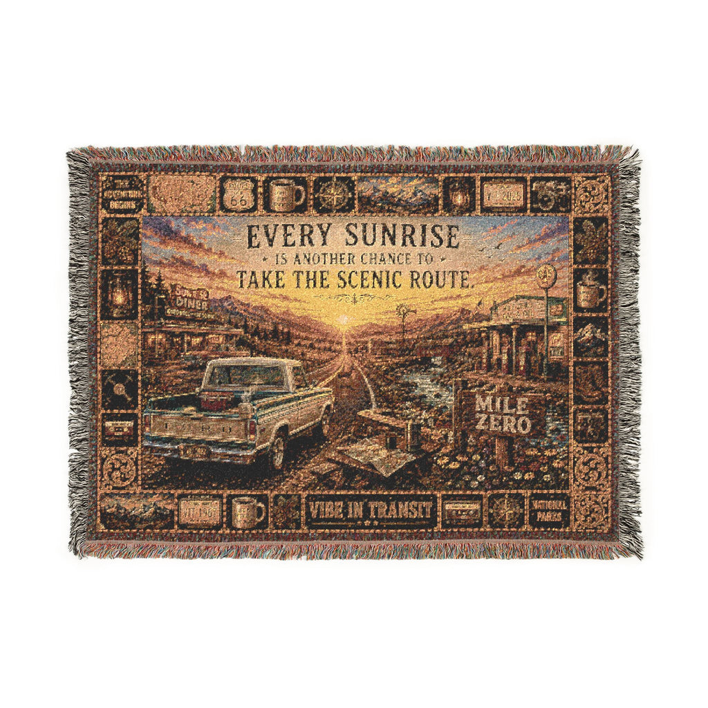 Morning at Mile Zero™ | Premium Woven Blanket | Vintage Americana Sunrise Tapestry | 52" × 37" | Vibe In Transit