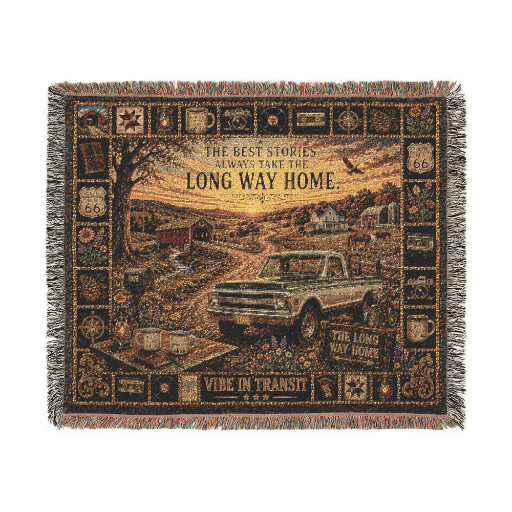 The Long Way Home™ | Premium Woven Blanket | Vintage Backroads Americana Tapestry | 60" × 50" | Vibe In Transit
