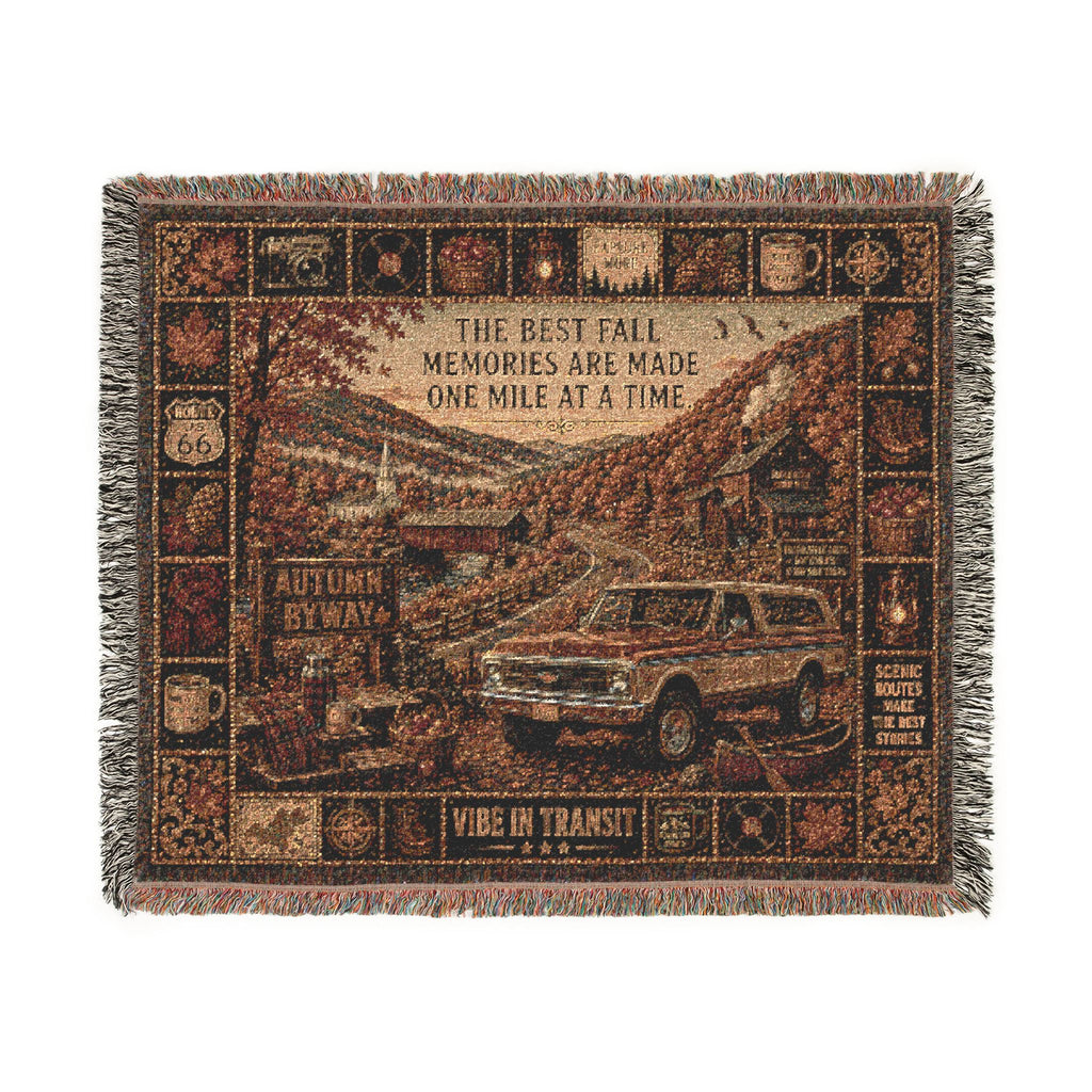 Autumn Byway™ | Premium Woven Blanket | Vintage Fall Road Trip Tapestry | 60" × 50" | Vibe In Transit
