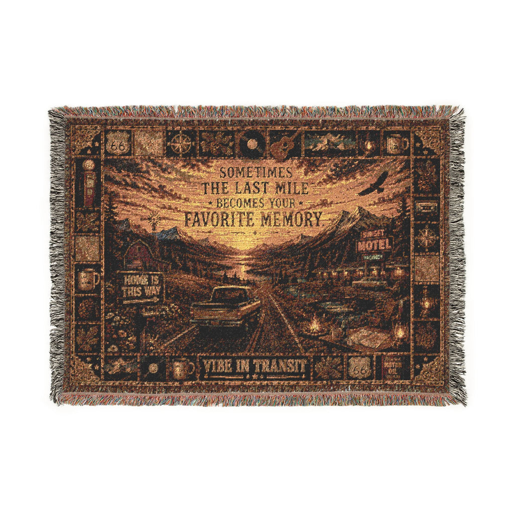The Last Mile™ | Premium Woven Blanket | Vintage Americana Highway Tapestry | 52" × 37" | Vibe In Transit