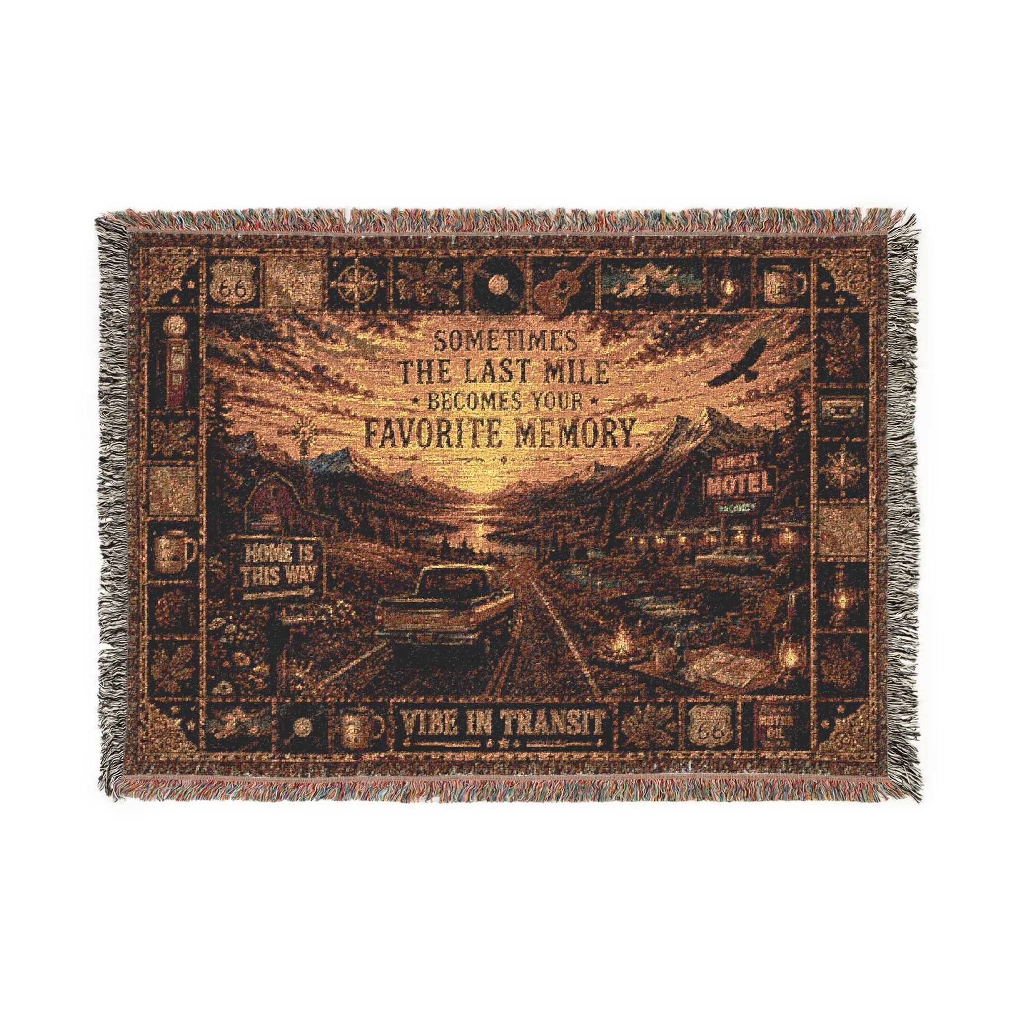 The Last Mile™ | Premium Woven Blanket | Vintage Americana Highway Tapestry | 52" × 37" | Vibe In Transit