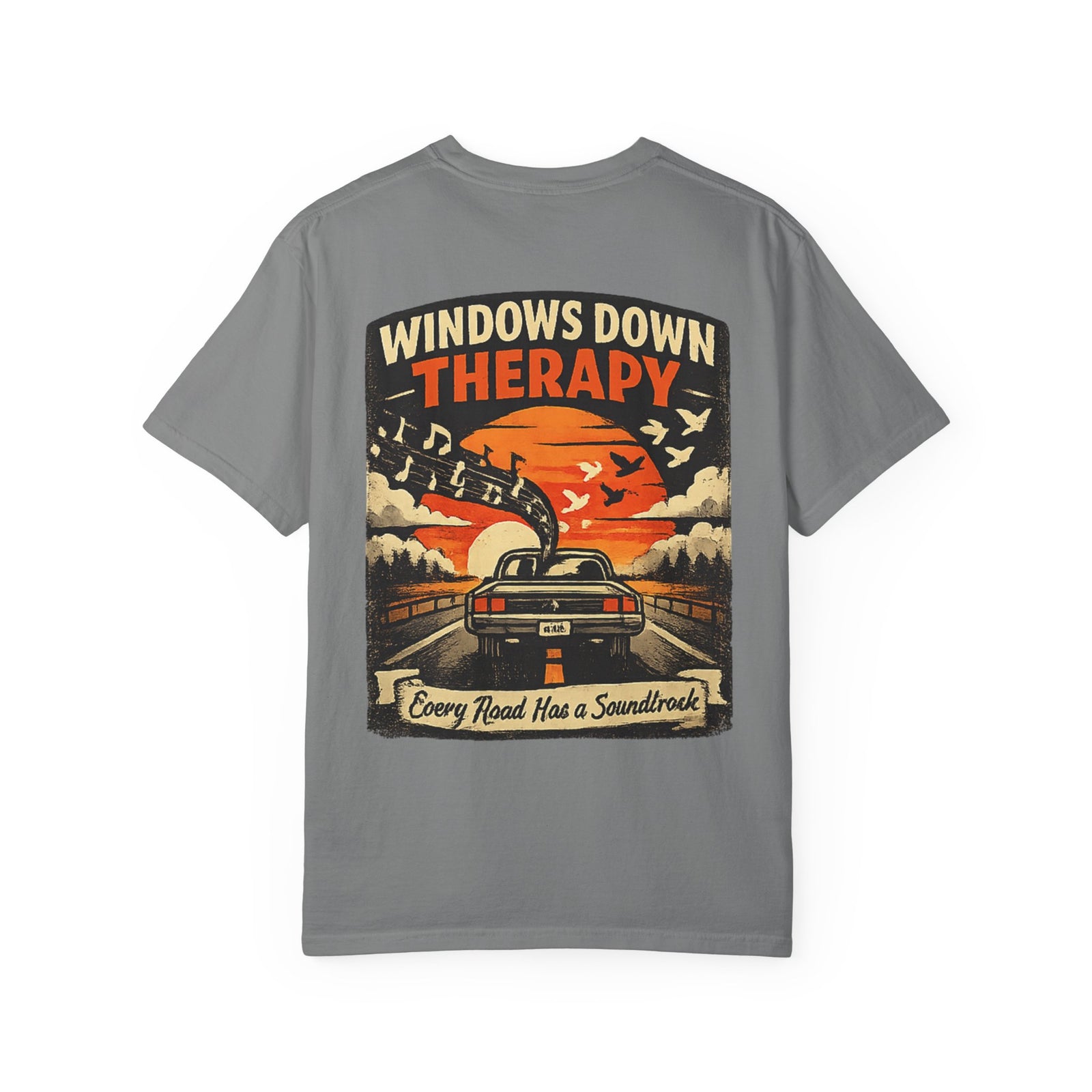 Windows Down Therapy – Vintage Road Trip Music Graphic T-Shirt