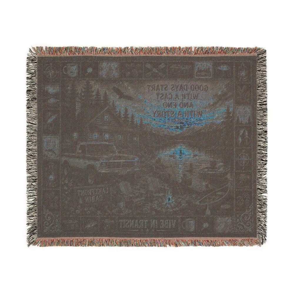 Lakefront Cabin™ | Premium Woven Blanket | Vintage Lakeside Retreat Tapestry | 60" × 50" | Vibe In Transit