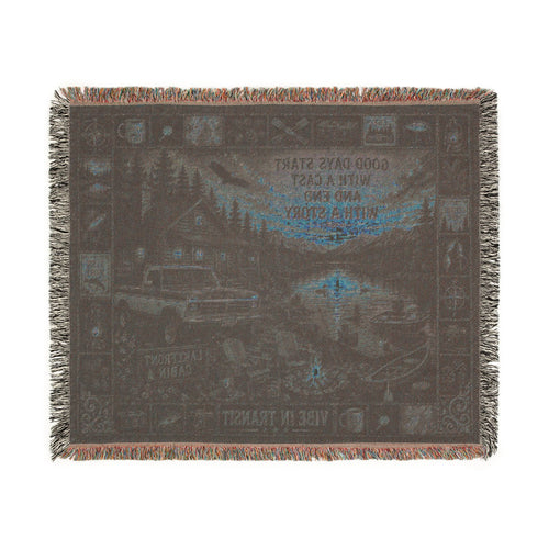 Lakefront Cabin™ | Premium Woven Blanket | Vintage Lakeside Retreat Tapestry | 60" × 50" | Vibe In Transit