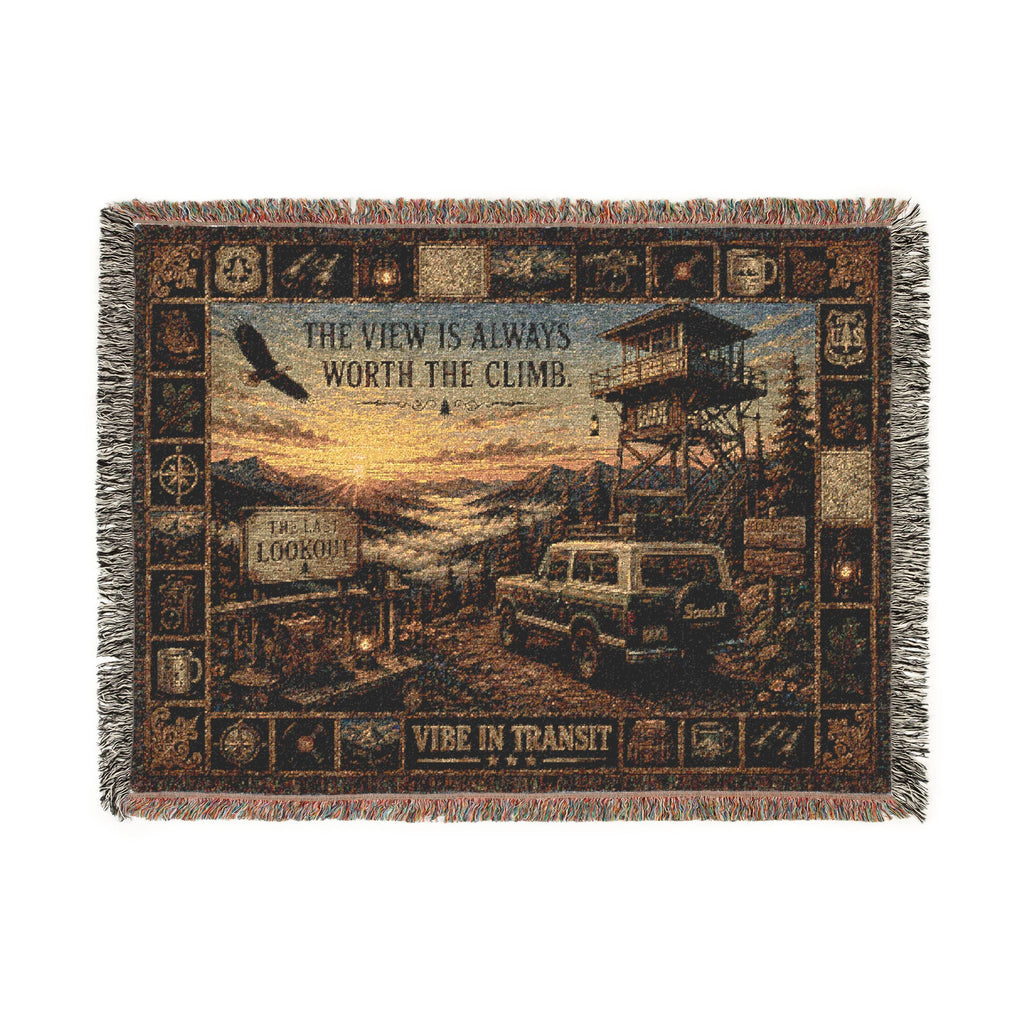 The Last Lookout™ | Premium Woven Blanket | Vintage Fire Tower Tapestry | 80" × 60" | Vibe In Transit