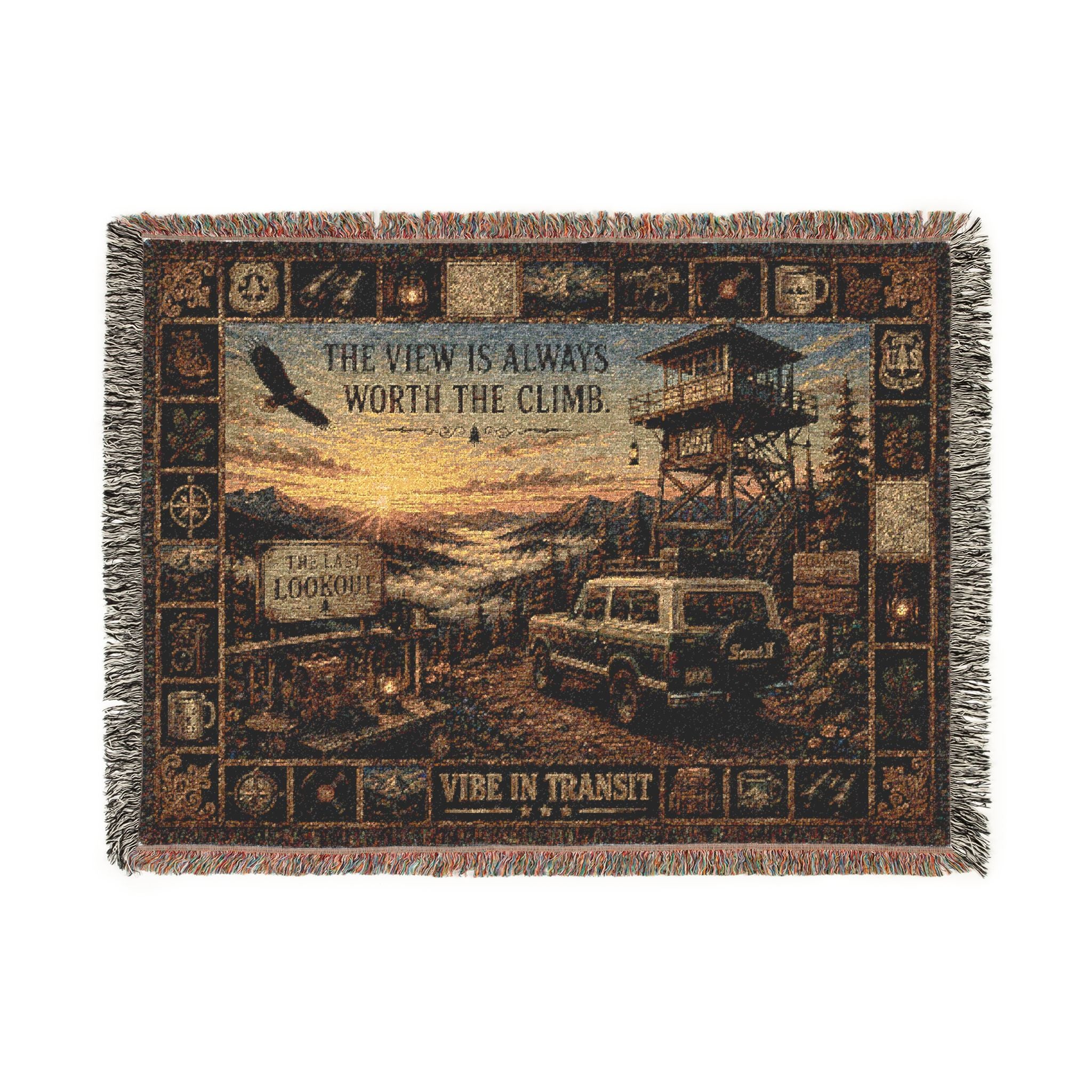 The Last Lookout™ | Premium Woven Blanket | Vintage Fire Tower Tapestry | 80" × 60" | Vibe In Transit