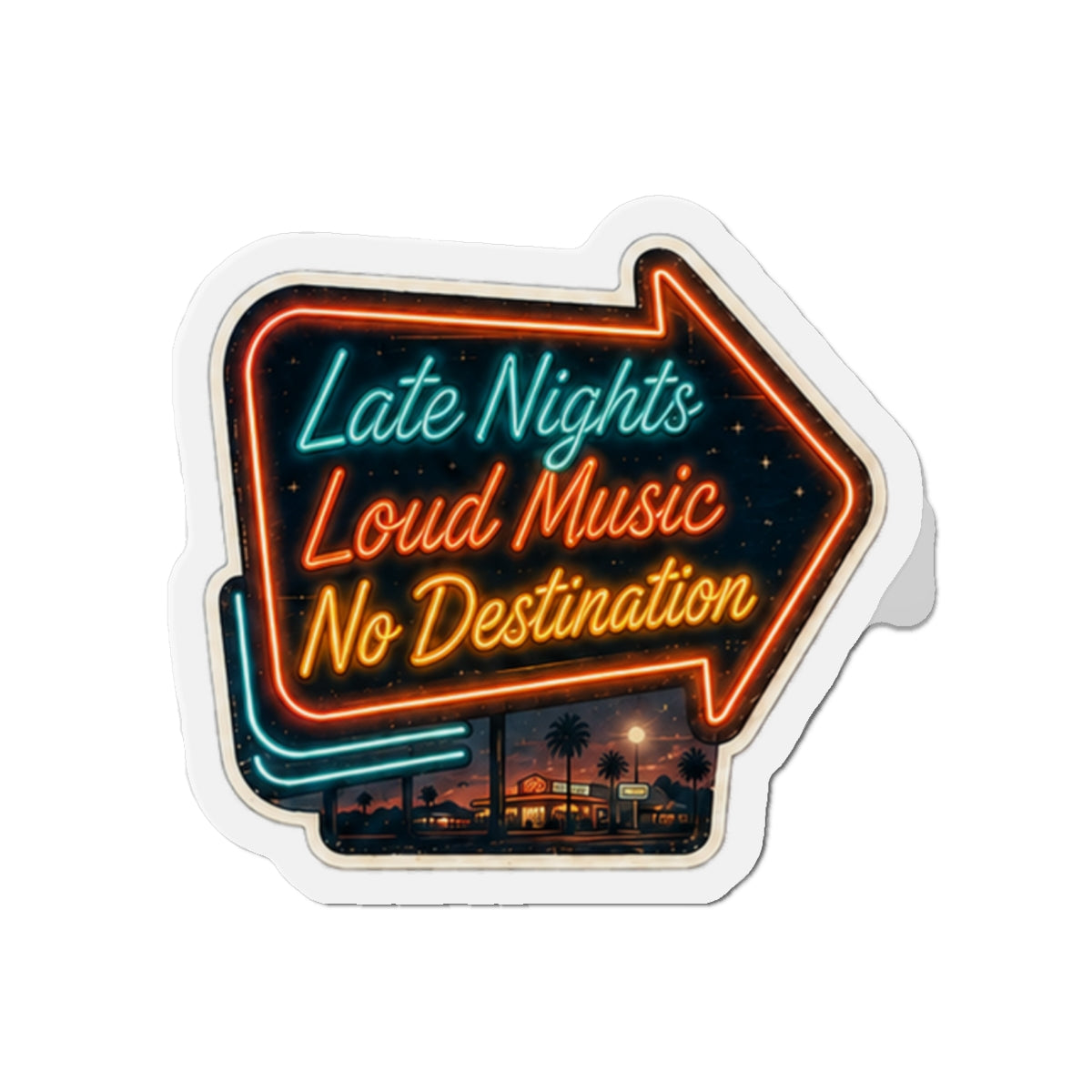 Vibe In Transit | Late Nights Loud Music No Destination | Neon Arrow Magnet