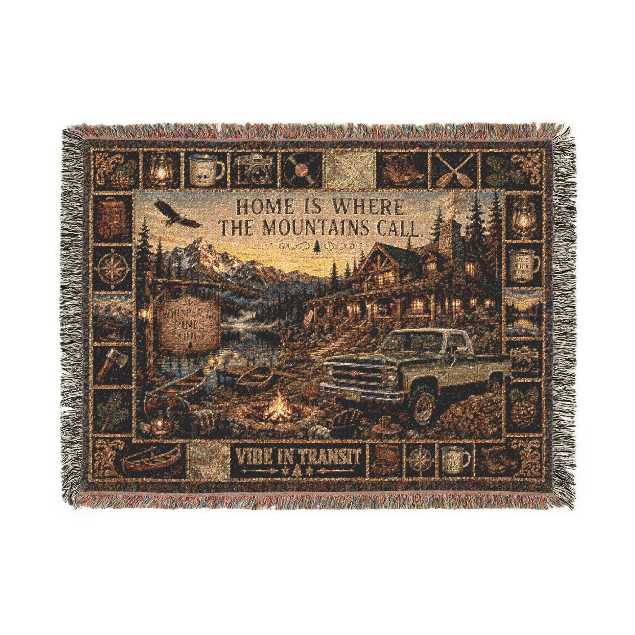Whispering Pines Lodge™ | Premium Woven Blanket | Vintage Mountain Lodge Tapestry | 80" × 60" | Vibe In Transit