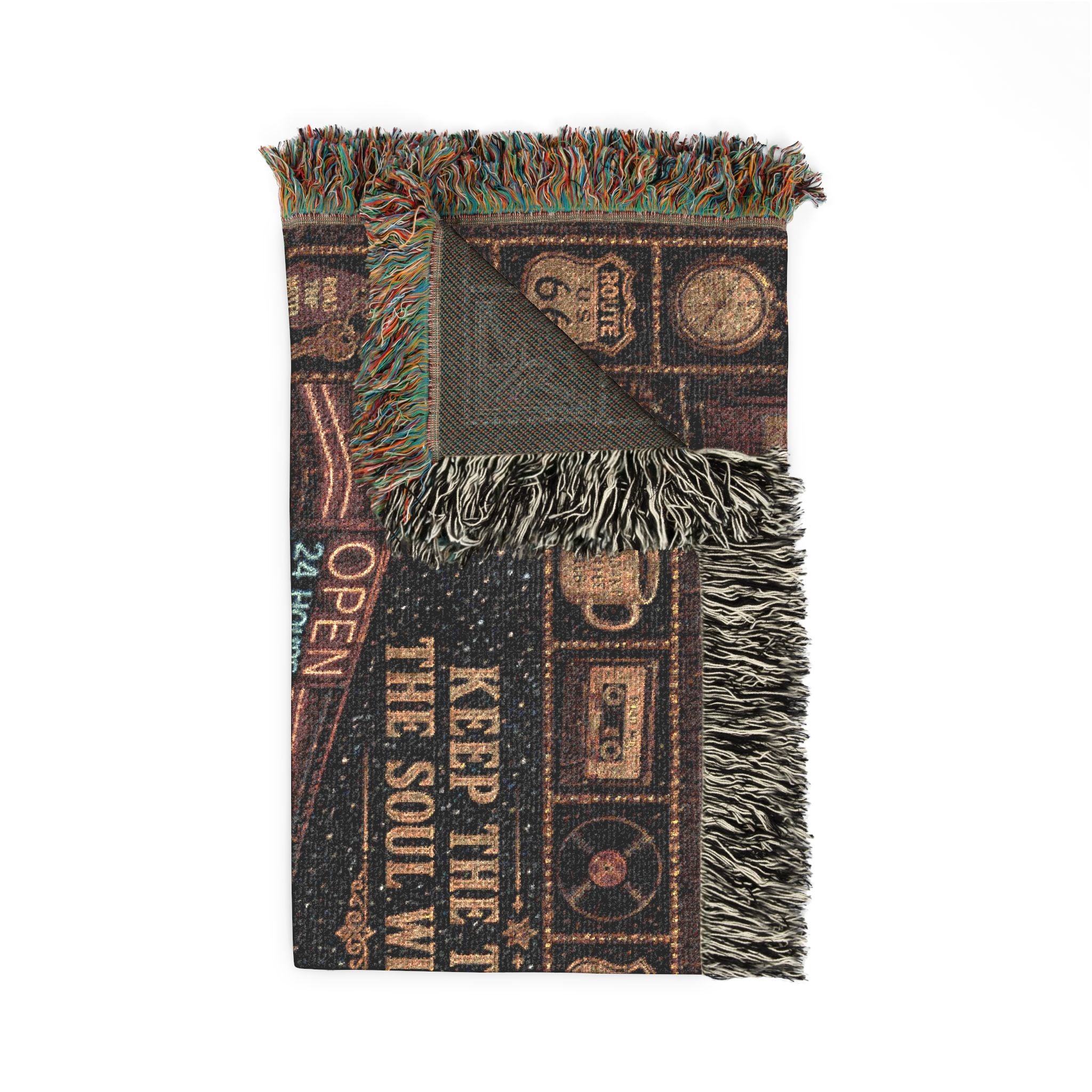 Midnight Fuel™ | Premium Woven Blanket | Vintage 24-Hour Road Trip Tapestry | 60" × 50" | Vibe In Transit