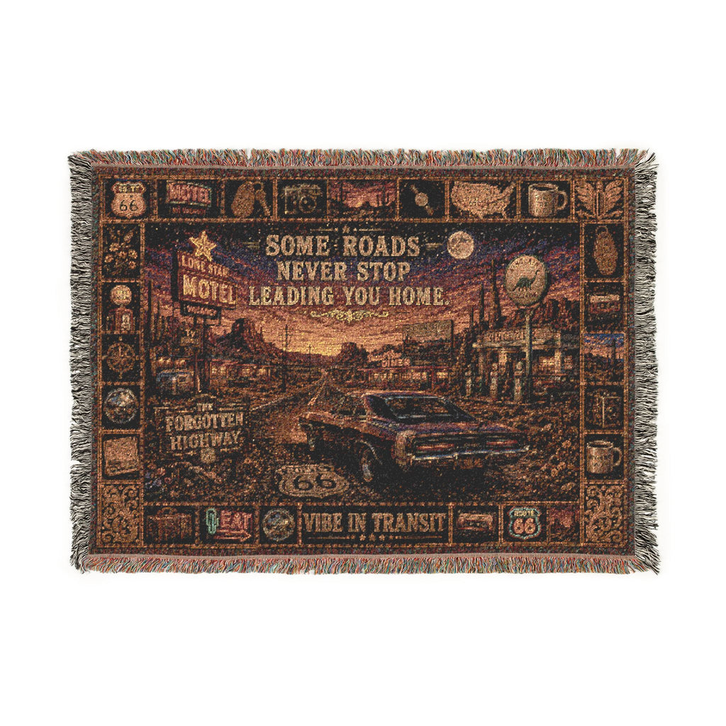 The Forgotten Highway™ | Premium Woven Blanket | Vintage Route 66 Tapestry | 52" × 37" | Vibe In Transit