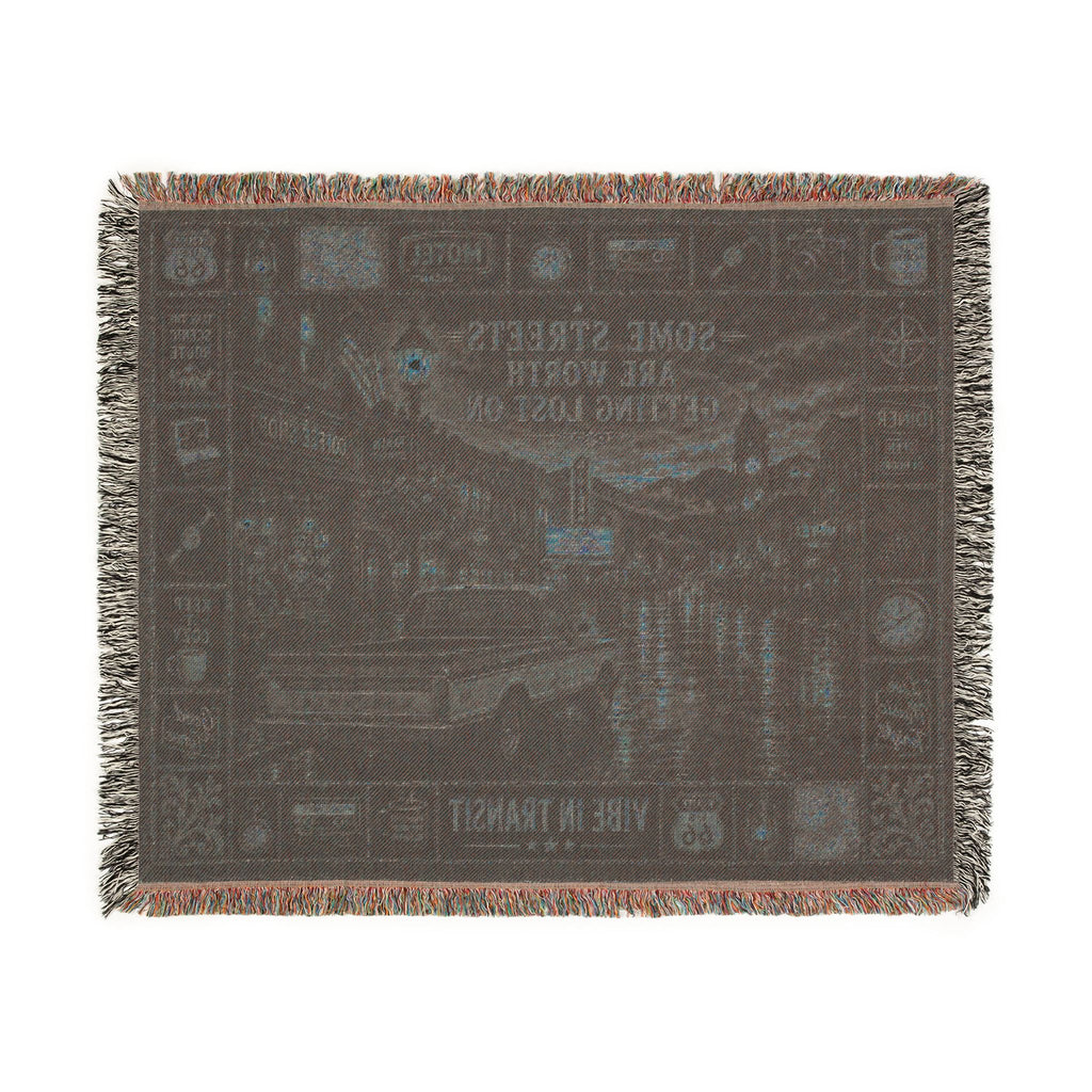 Rainy Main Street™ | Premium Woven Blanket | Vintage Small Town Tapestry | 60" × 50" | Vibe In Transit