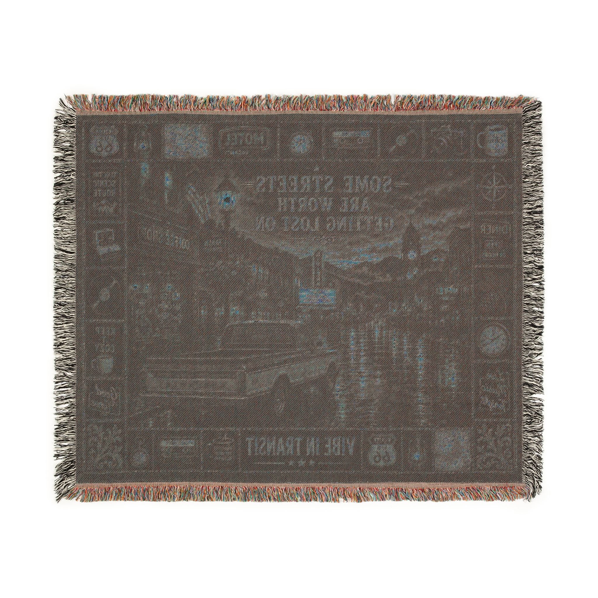 Rainy Main Street™ | Premium Woven Blanket | Vintage Small Town Tapestry | 60" × 50" | Vibe In Transit