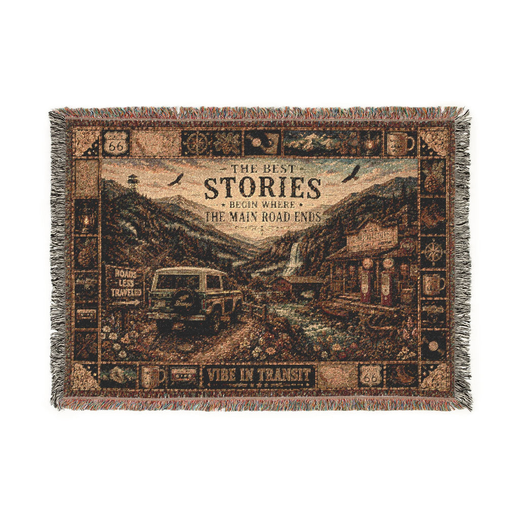 Roads Less Traveled™ | Premium Woven Blanket | Vintage Americana Highway Tapestry | 52" × 37" | Vibe In Transit