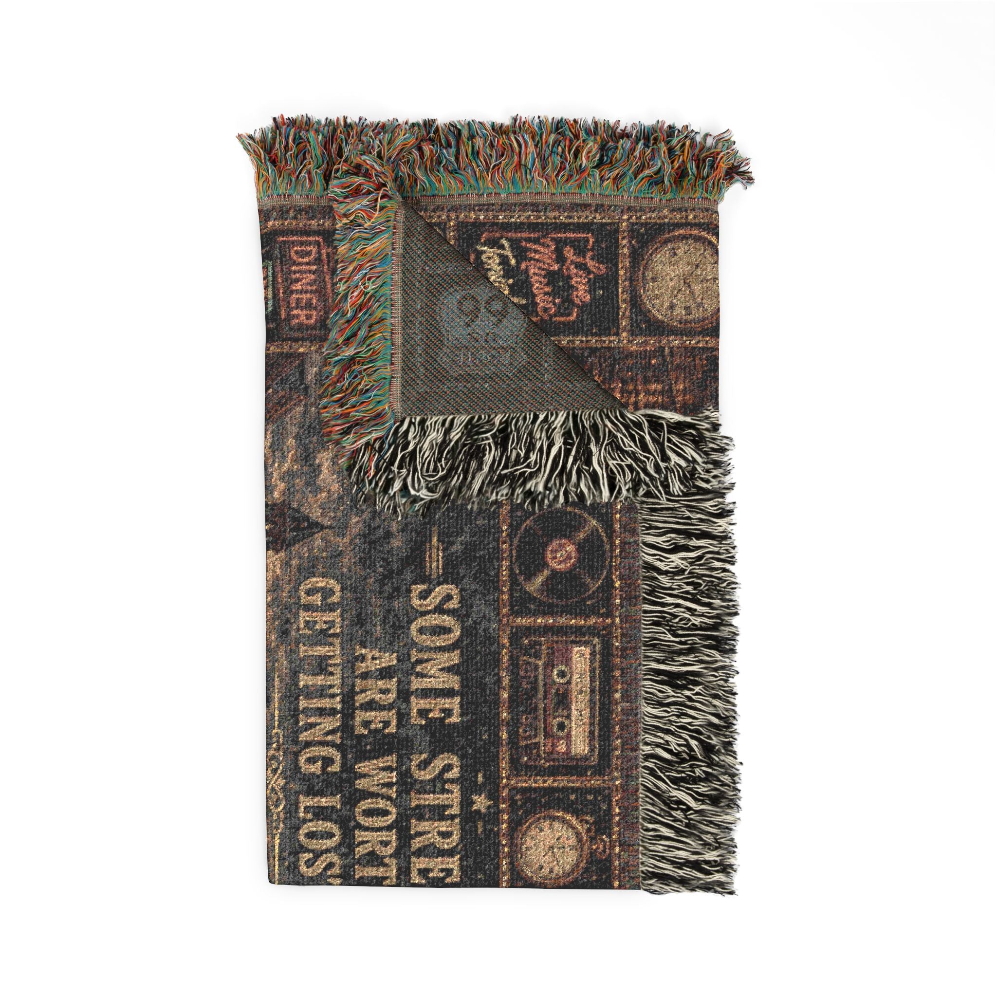 Rainy Main Street™ | Premium Woven Blanket | Vintage Small Town Tapestry | 60" × 50" | Vibe In Transit