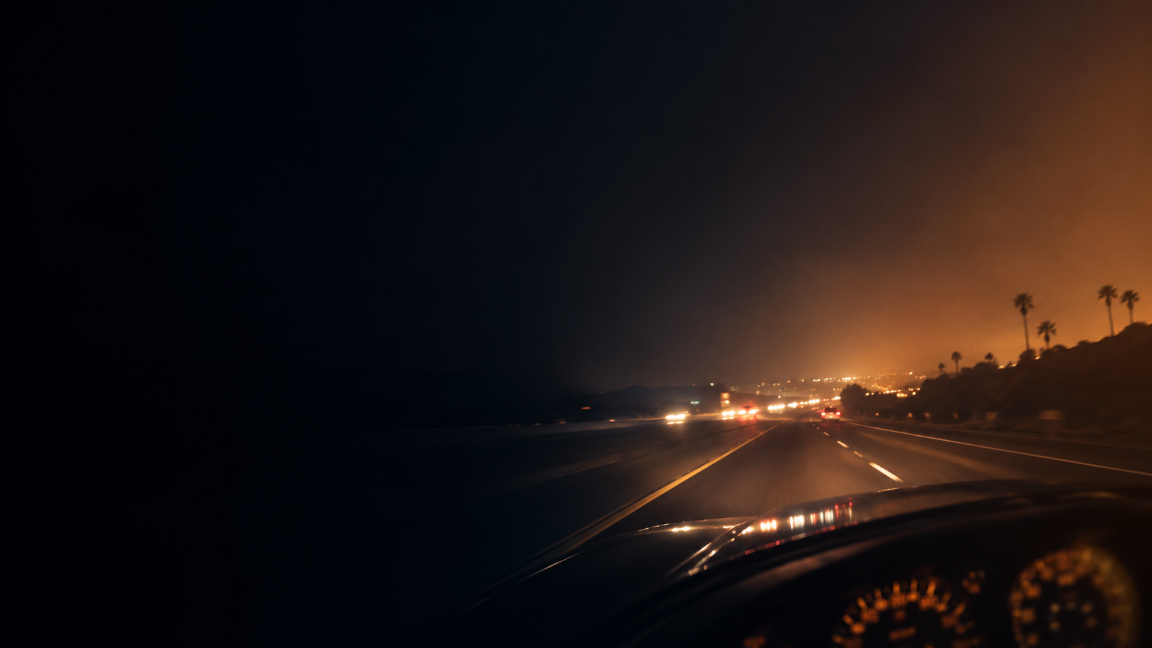 Open highway at sunset with warm light